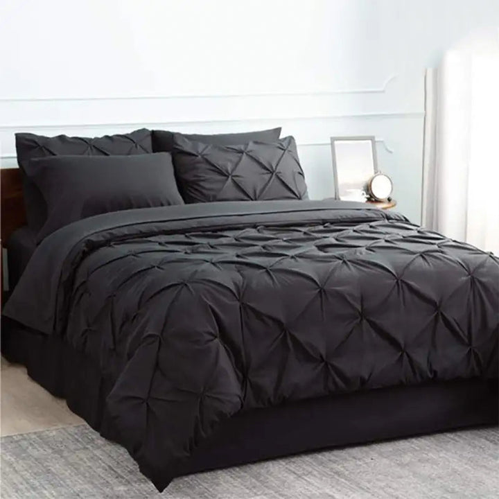 6 Pc's Luxury Diamond Pintuck Bedspread Light Filled Black