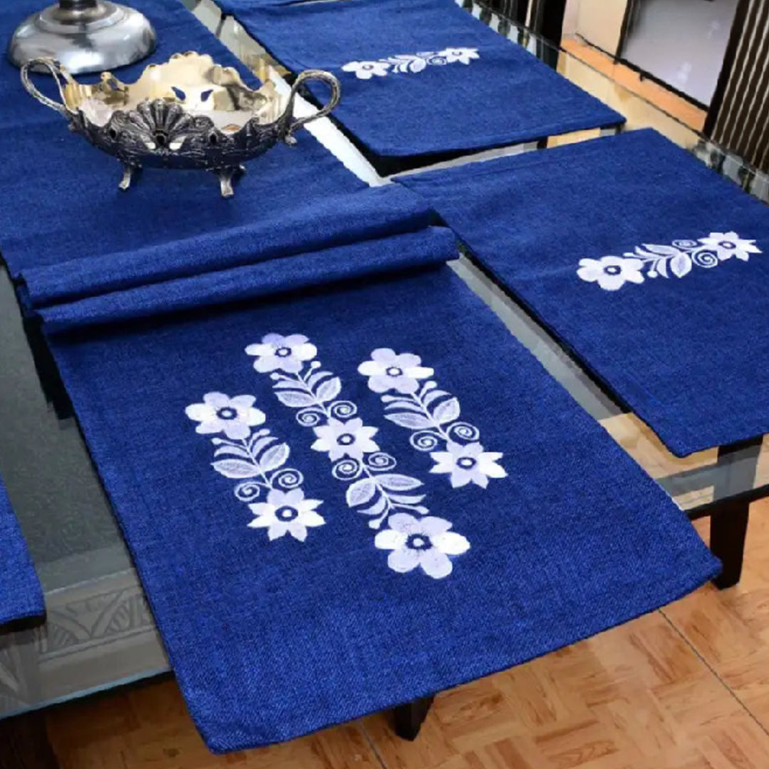 7 pcs Embroidered Table Runner Set With Place Mats 03