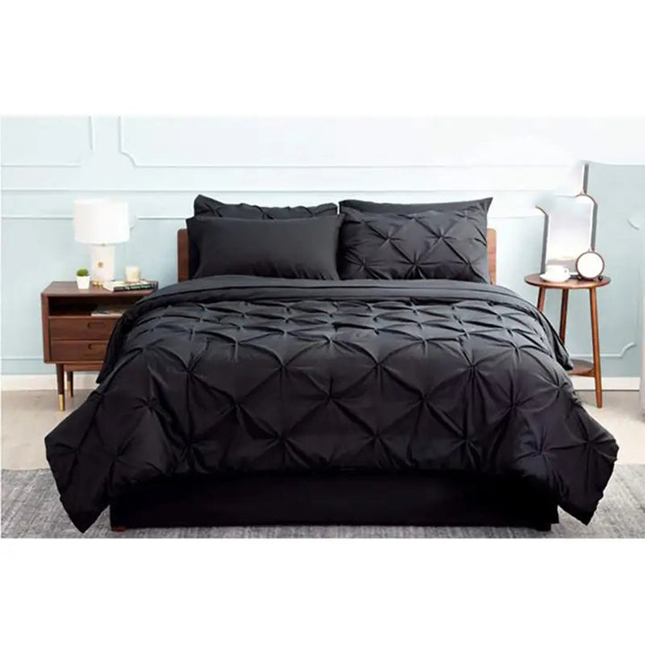 6 Pc's Luxury Diamond Pintuck Bedspread Light Filled Black