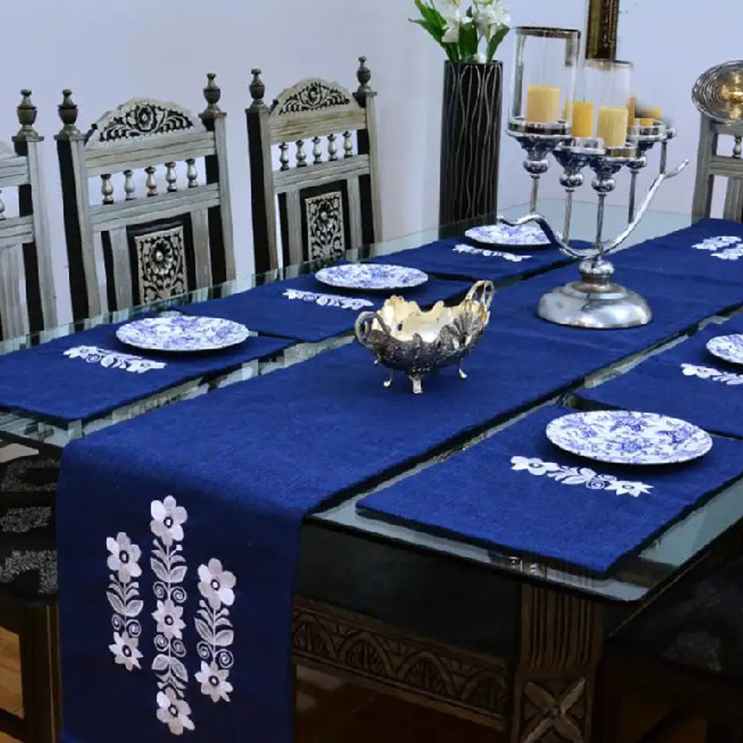 7 pcs Embroidered Table Runner Set With Place Mats 03