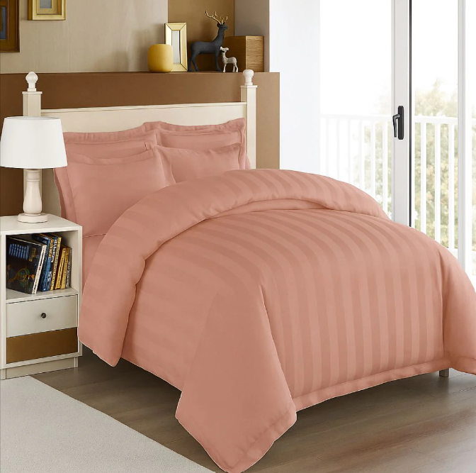 6 Pcs Tea Pink Satin Stripe Duvet Cover Set in Pakistan