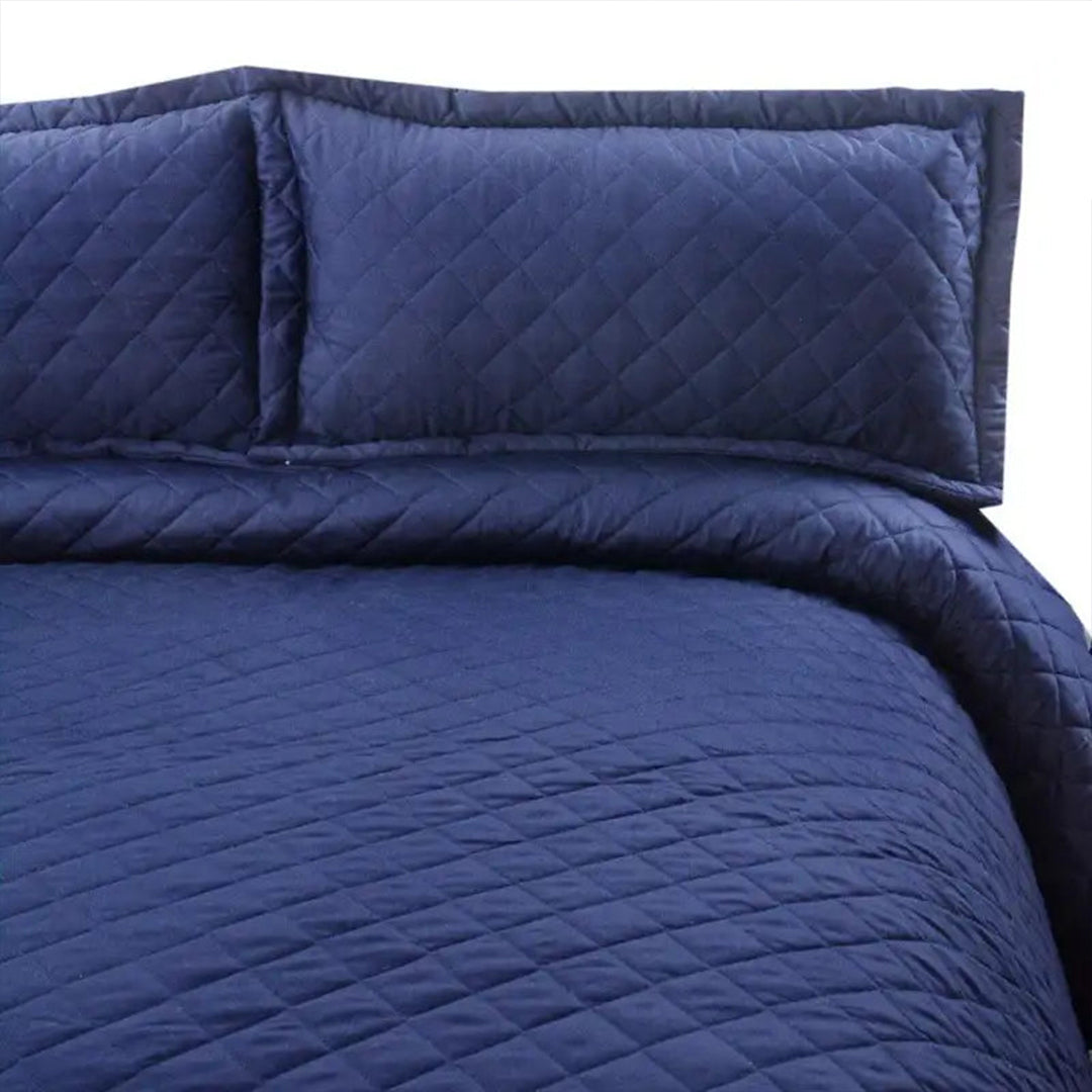 3 Pc's  Luxury Satin Strip Bedspread Navy