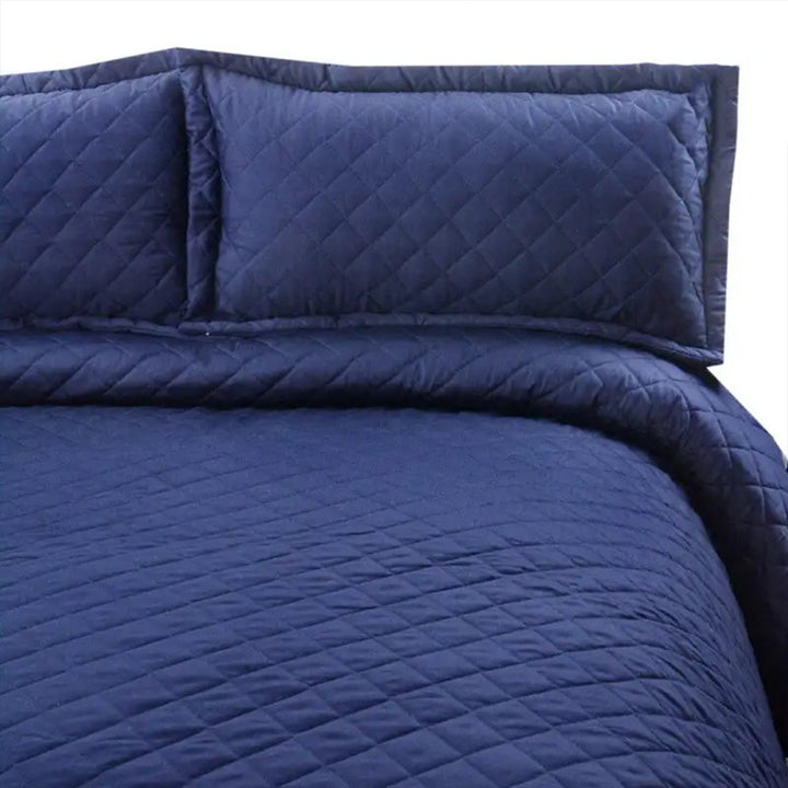 3 Pc's  Luxury Satin Strip Bedspread Navy