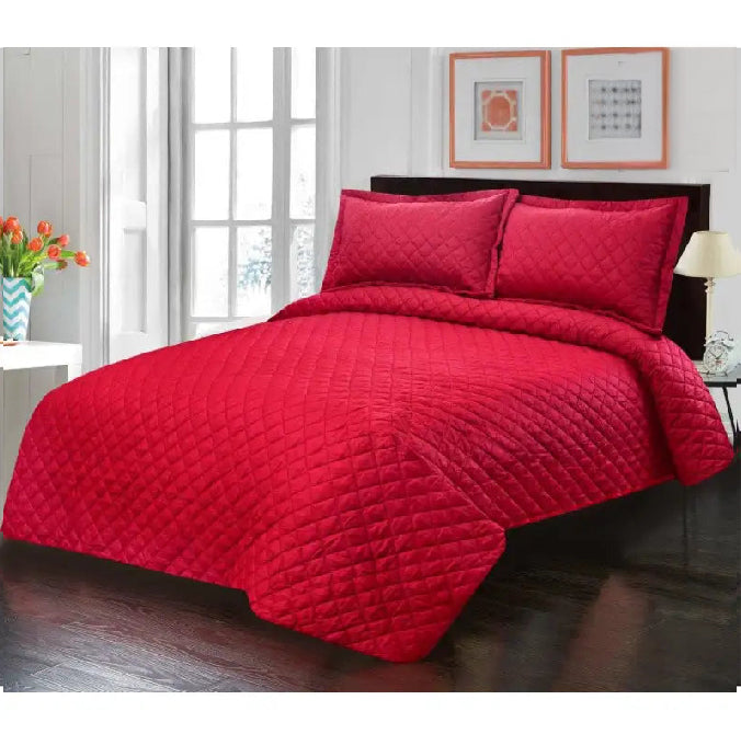 3 Pc's  Luxury Bedspread RED