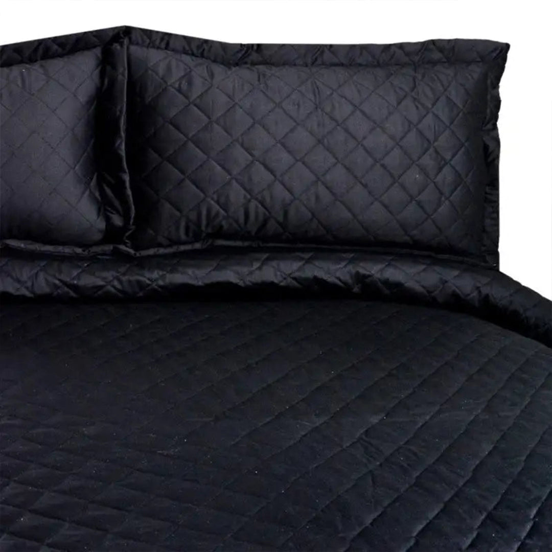 3 Pc's  Luxury Satin Strip Bedspread Black
