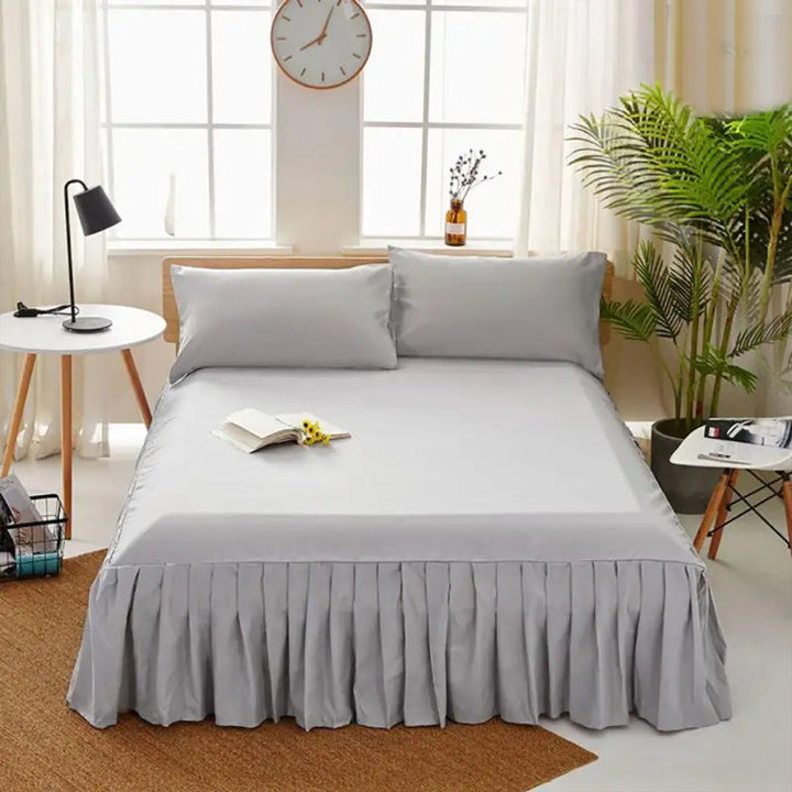 3 PCs Fitted Bed skirt with Pillow cover Light Grey