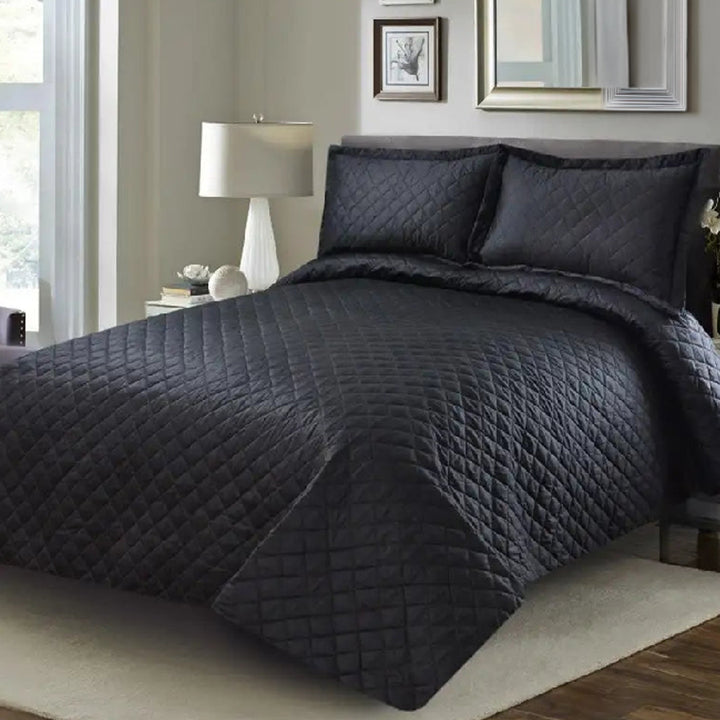 3 Pc's  Luxury Satin Strip Bedspread Black