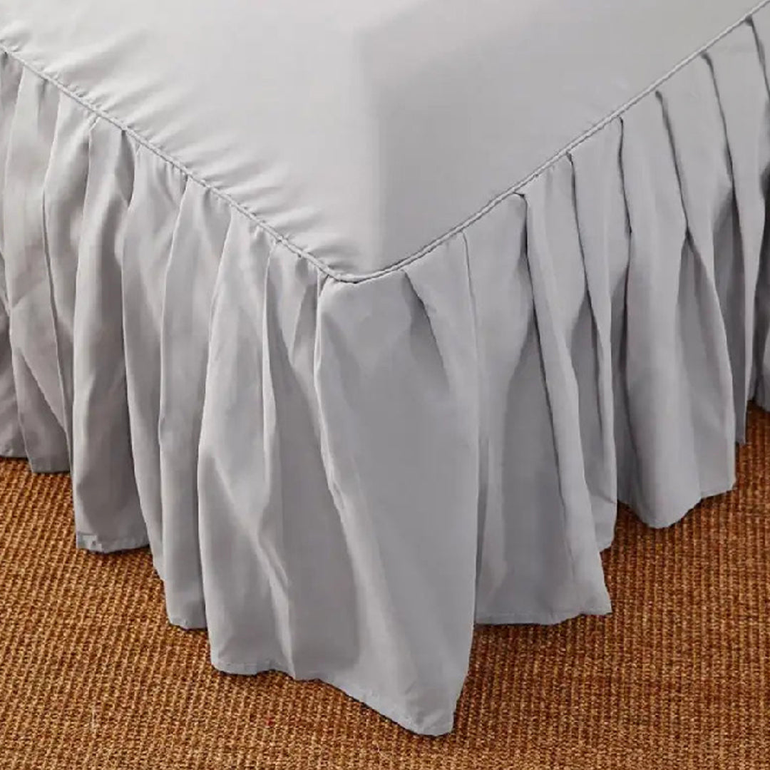 3 PCs Fitted Bed skirt with Pillow cover Light Grey