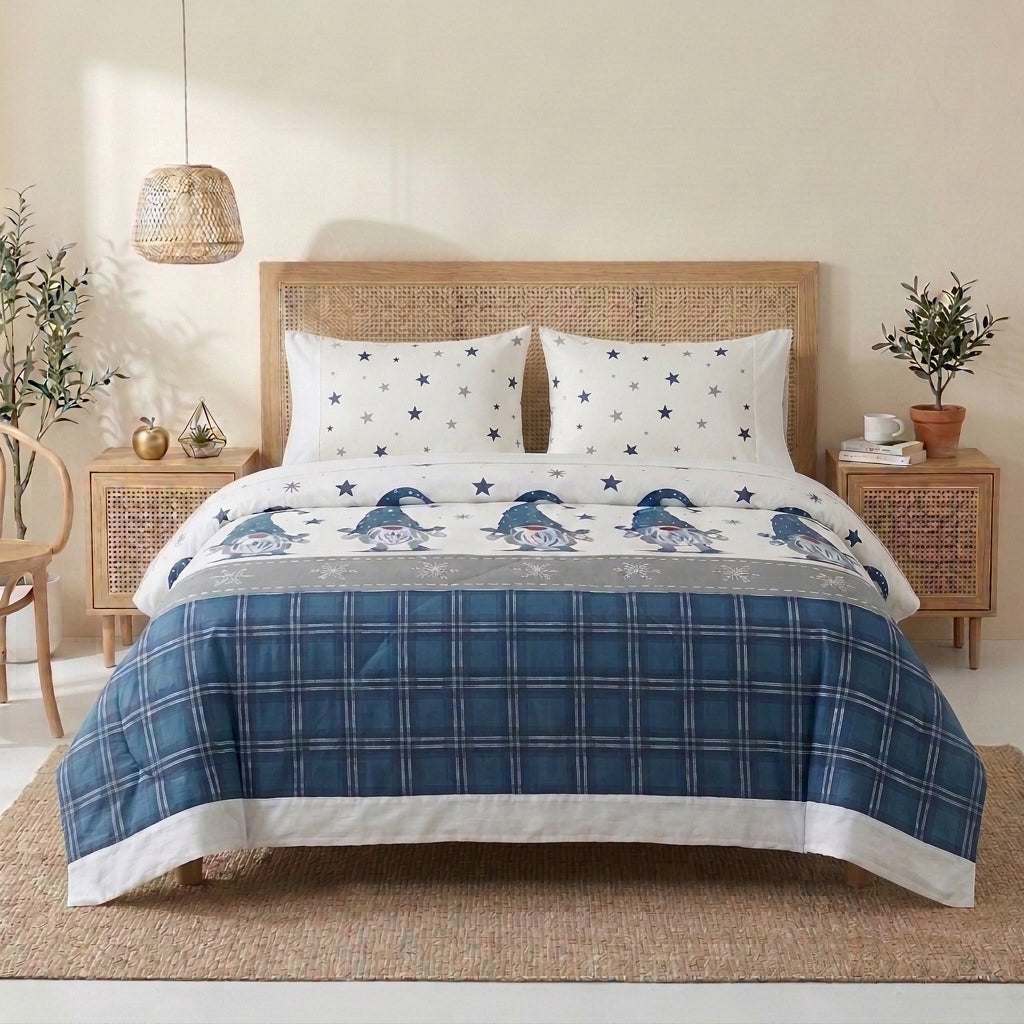 3 Pcs Cuffed Printed Bedsheet Set - 1719