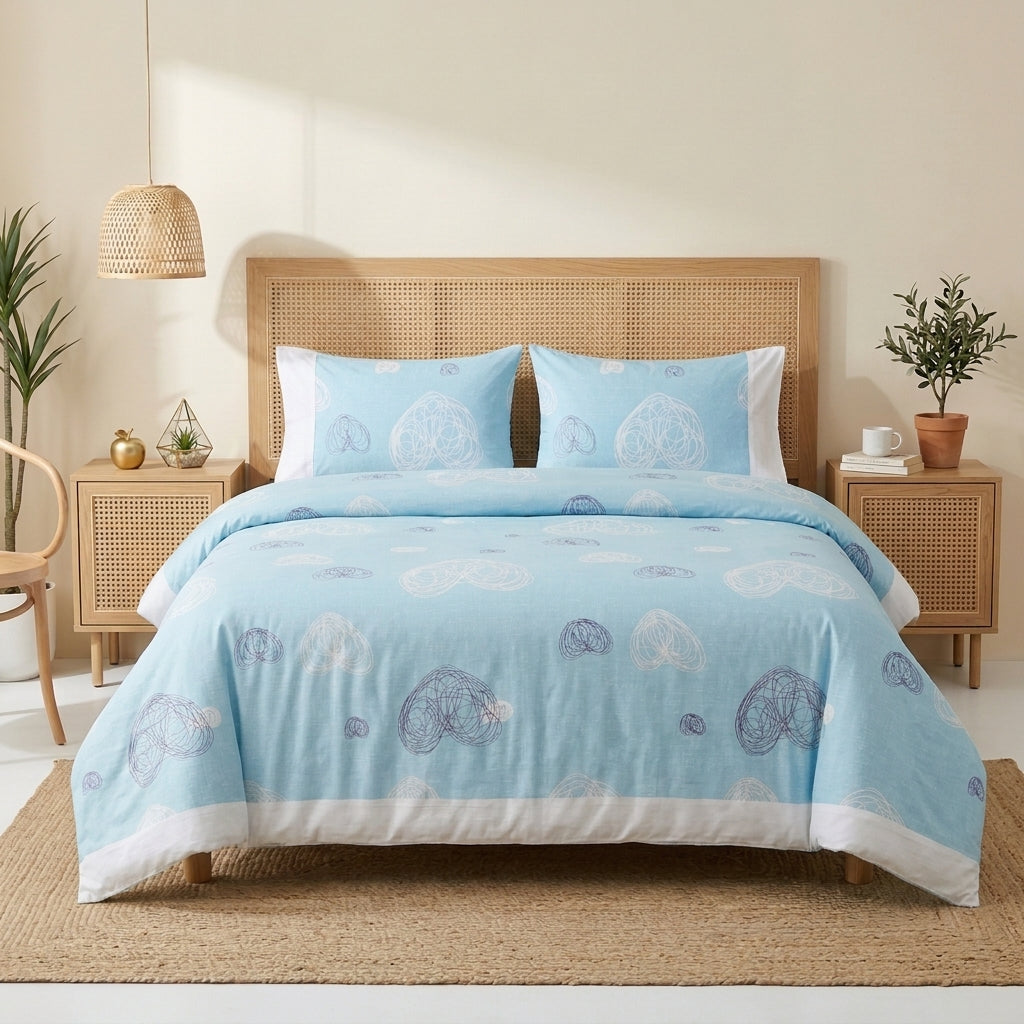 3 Pcs Cuffed Printed Bedsheet Set - 1718