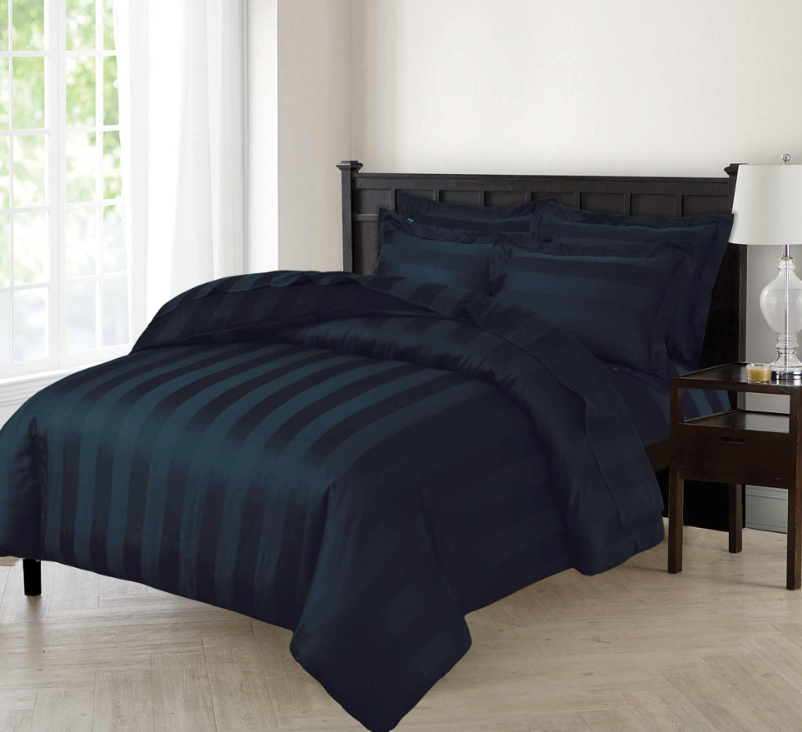 Navy Satin Stripe Duvet Cover Set