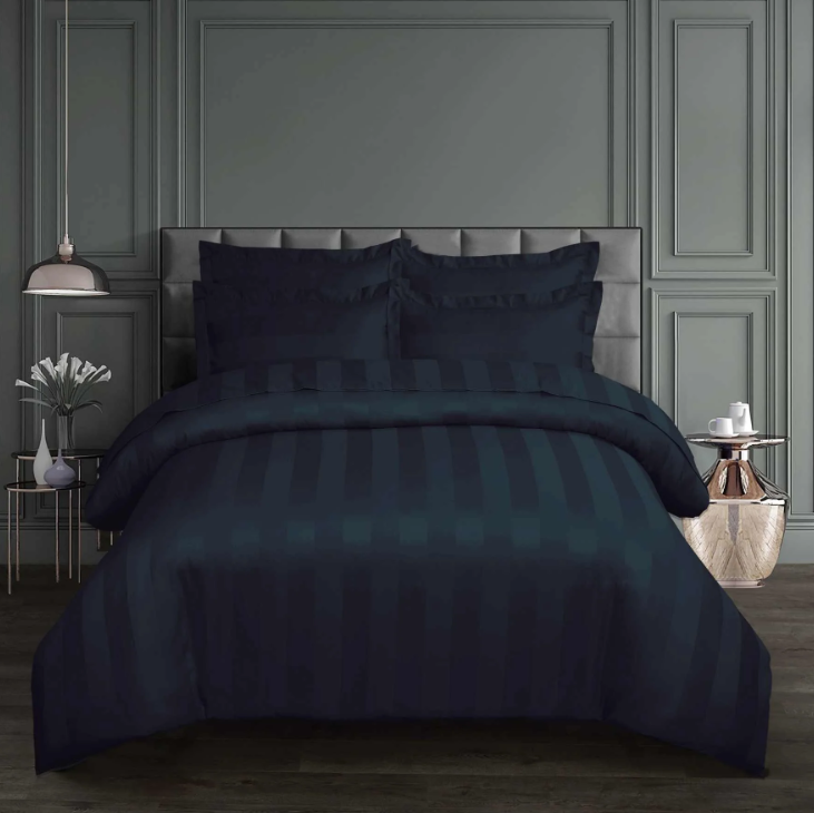 Buy 6 Pcs Navy Satin Stripe Duvet Cover Set in Pakistan