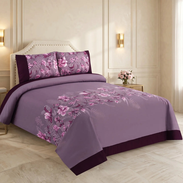 3 Pcs Cuffed Printed Bedsheet Set - 1611