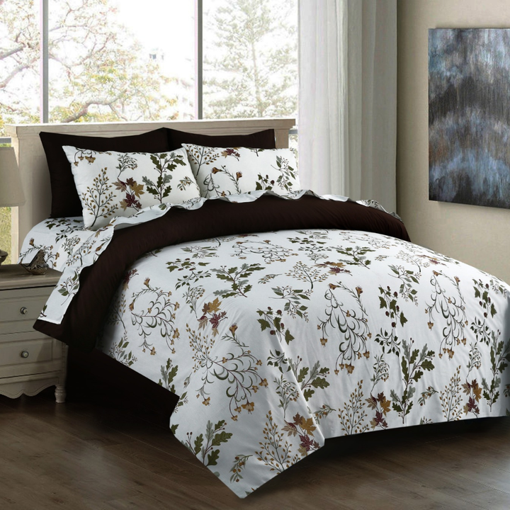 6 Pcs Elegant Flowers Printed Duvet Set - 1584
