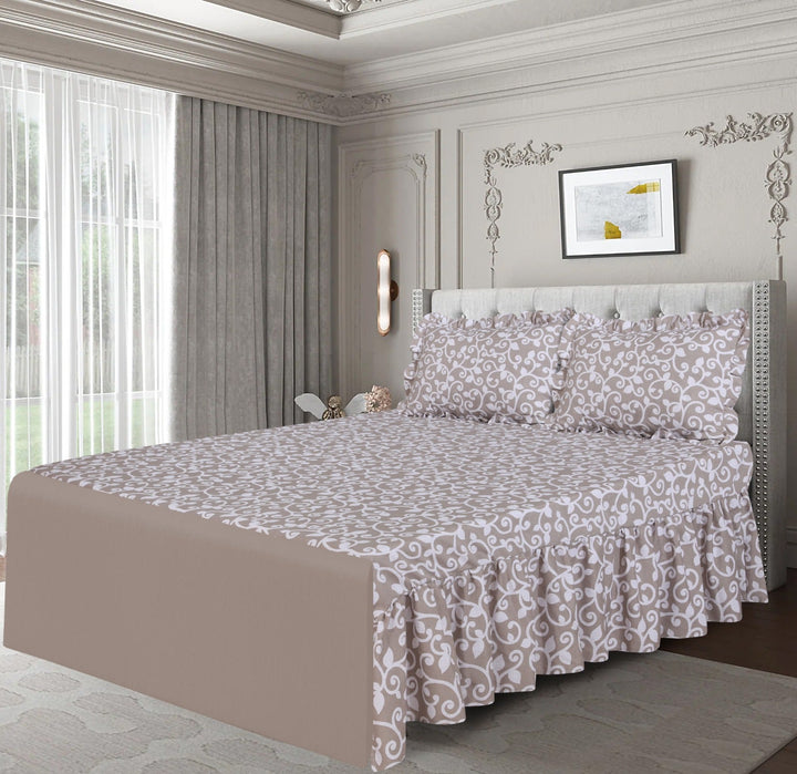 3 PCs Printed Bed skirt with Pillow cover 29