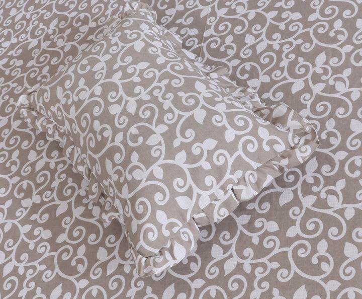 3 PCs Printed Bed skirt with Pillow cover 29