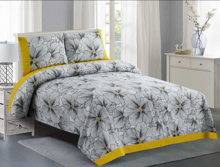 3 Pcs Cuffed Printed Bedsheet Set - 1308