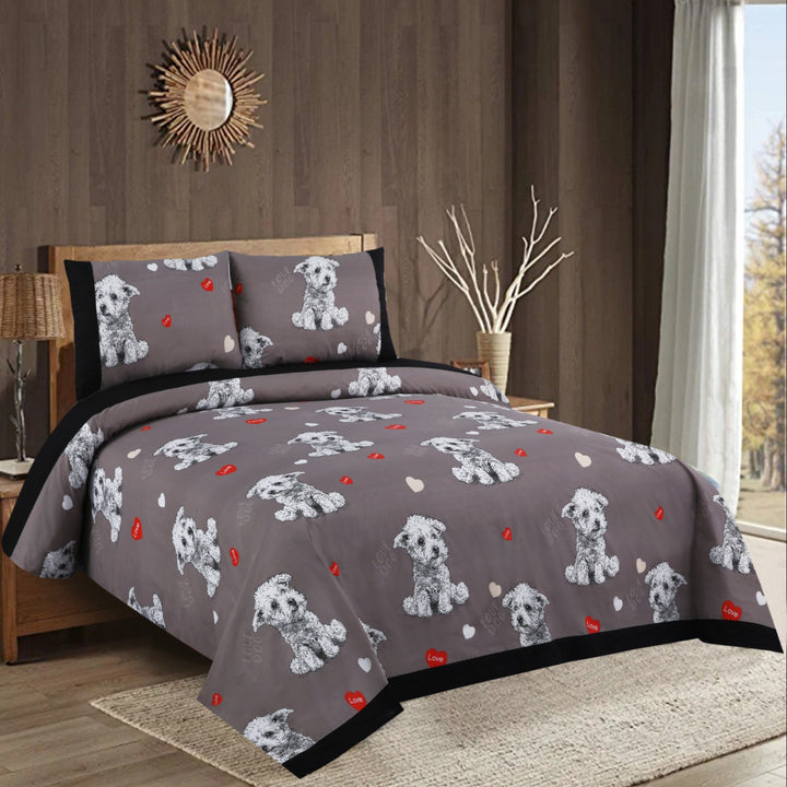 3 Pcs Cuffed Printed Bedsheet Set - 1317