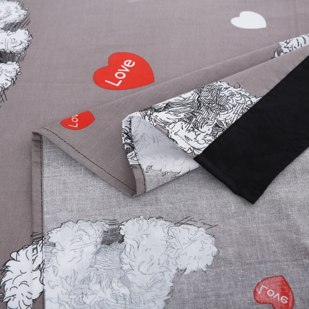 3 Pcs Cuffed Printed Bedsheet Set - 1317