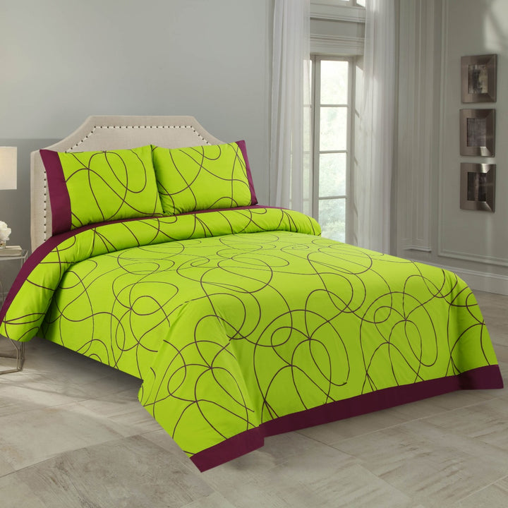 3 Pcs Cuffed Printed Bedsheet Set - 1352