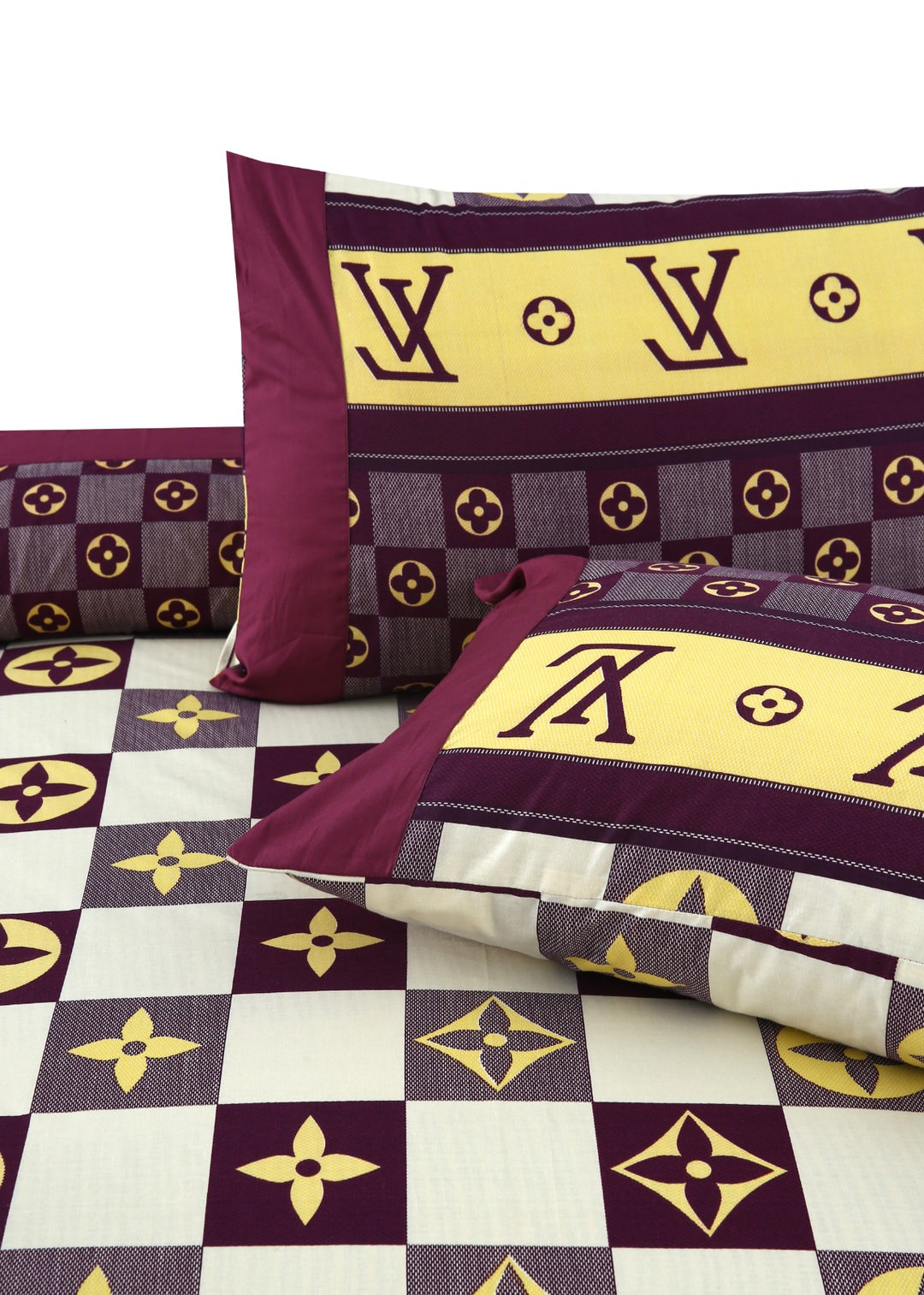 3 Pcs Cuffed Printed Bedsheet Set - 1354