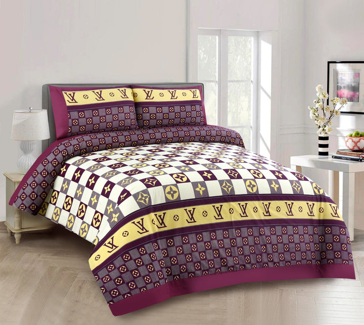 3 Pcs Cuffed Printed Bedsheet Set - 1354