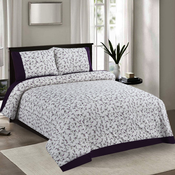 3 Pcs Cuffed Printed Bedsheet Set - 1390