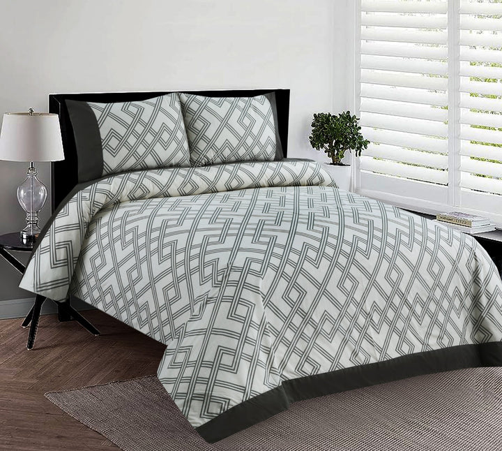 3 Pcs Cuffed Printed Bedsheet Set - 1396