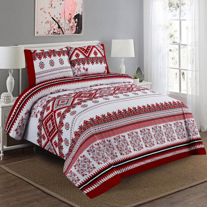 3 Pcs Cuffed Printed Bedsheet Set - 1403