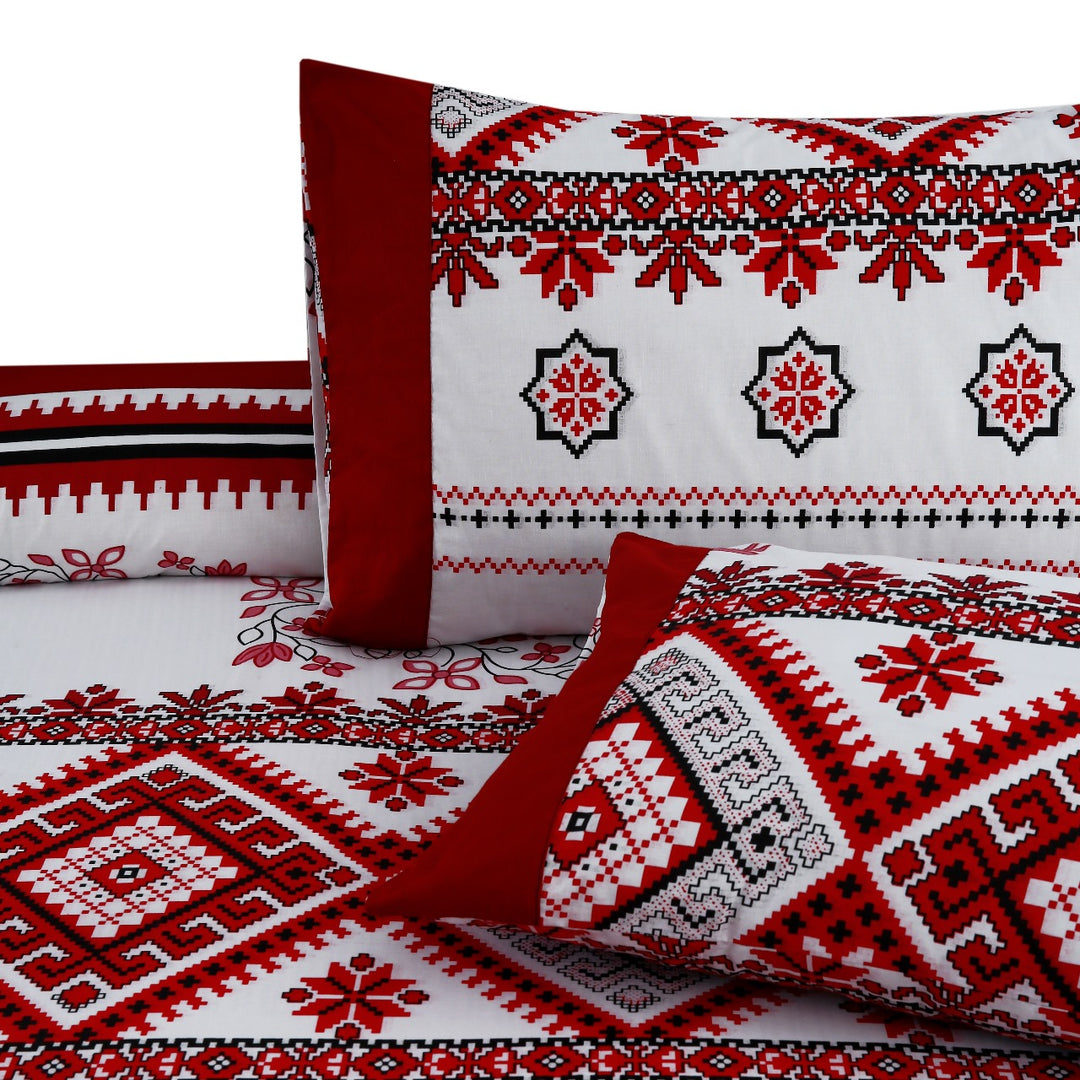 3 Pcs Cuffed Printed Bedsheet Set - 1403