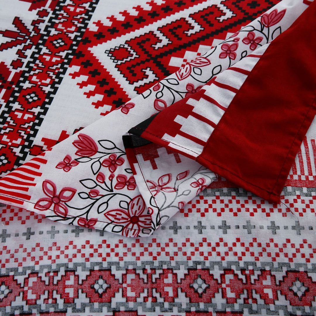 3 Pcs Cuffed Printed Bedsheet Set - 1403