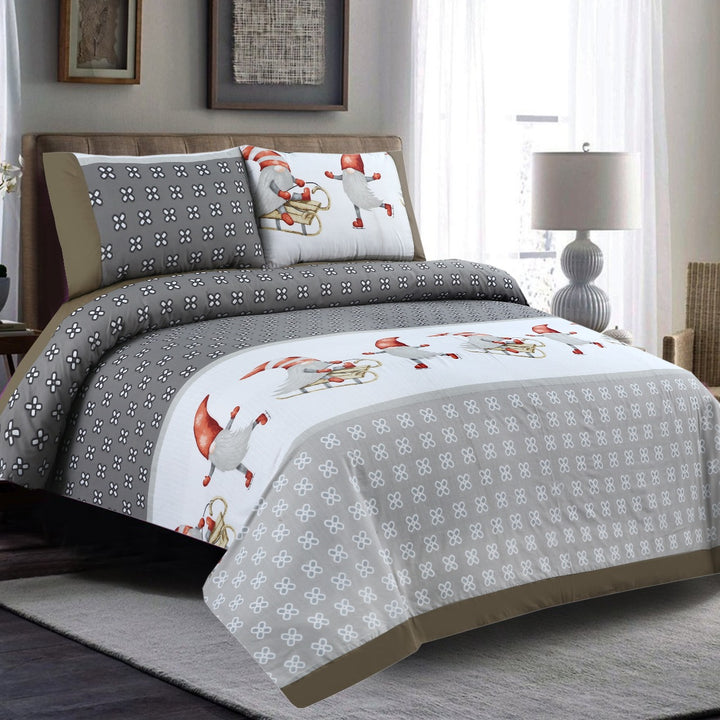 3 Pcs Cuffed Printed Bedsheet Set - 1405