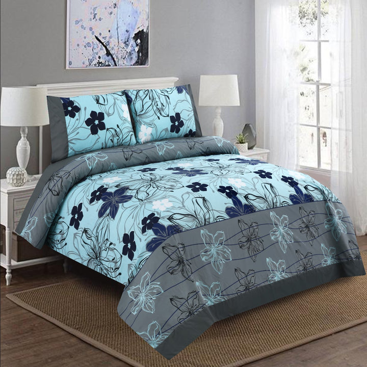 3 Pcs Cuffed Printed Bedsheet Set - 1410