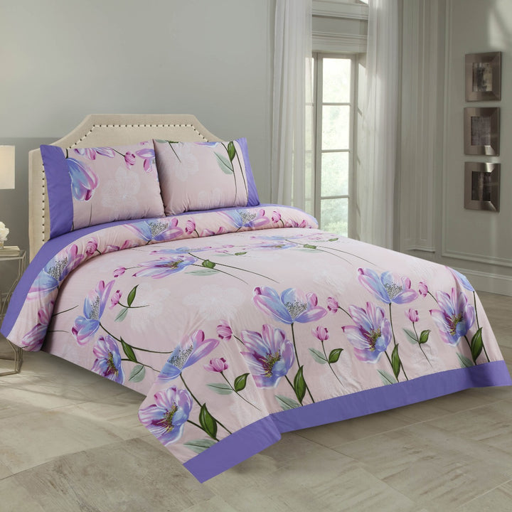 3 Pcs Cuffed Printed Bedsheet Set - 1413
