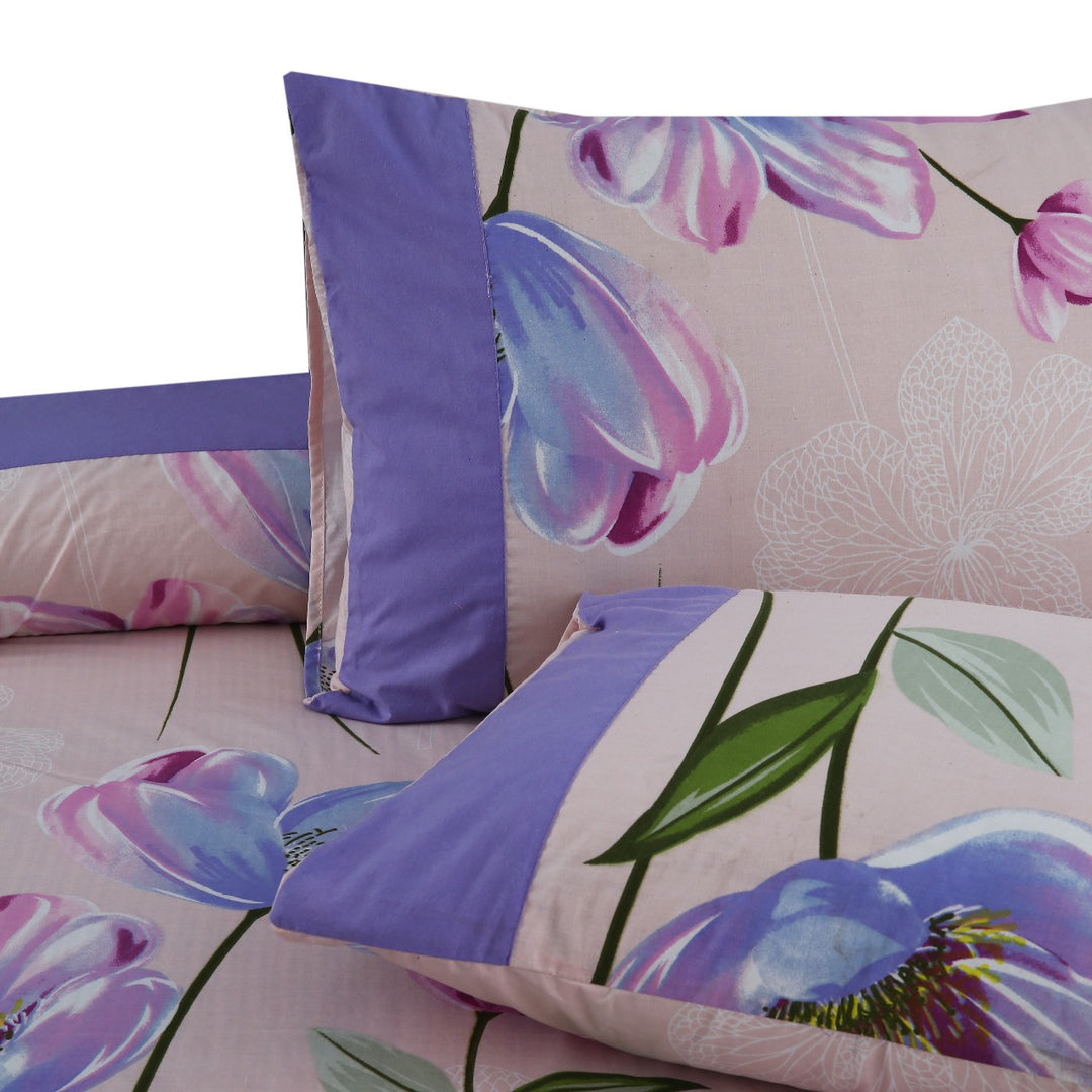 3 Pcs Cuffed Printed Bedsheet Set - 1413