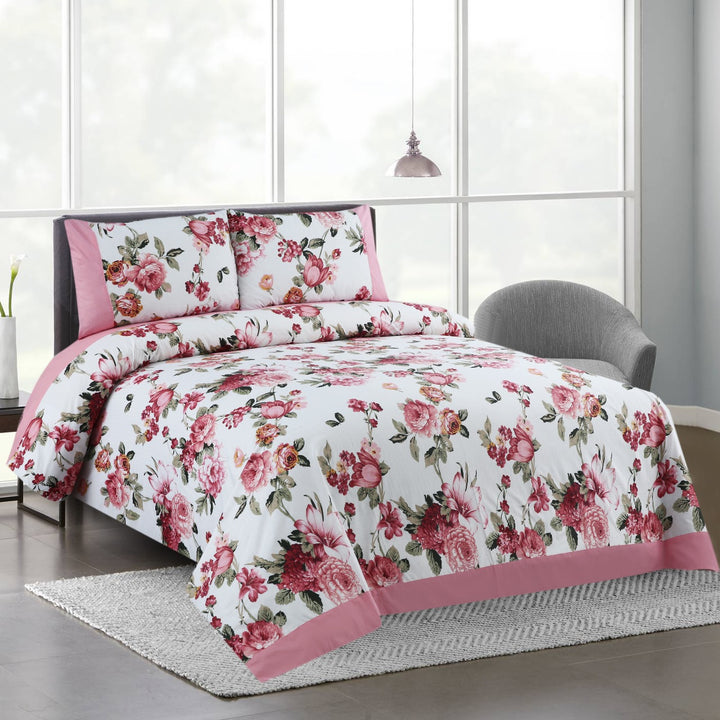3 Pcs Cuffed Printed Bedsheet Set - 1417