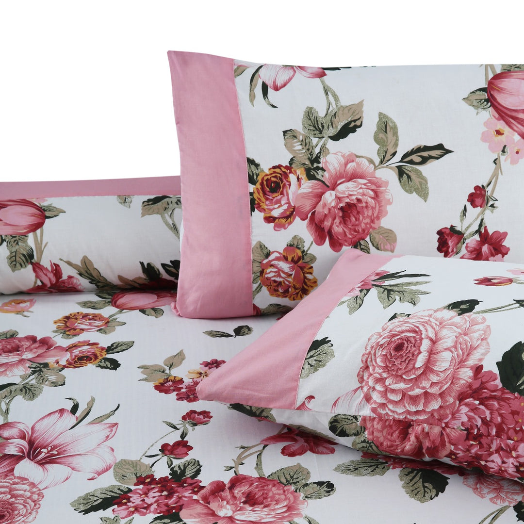 3 Pcs Cuffed Printed Bedsheet Set - 1417