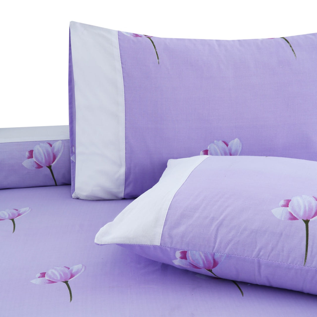 3 Pcs Cuffed Printed Bedsheet Set - 1432