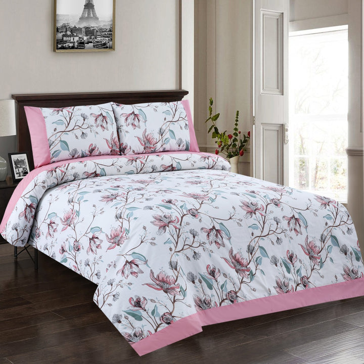 3 Pcs Cuffed Printed Bedsheet Set - 1433