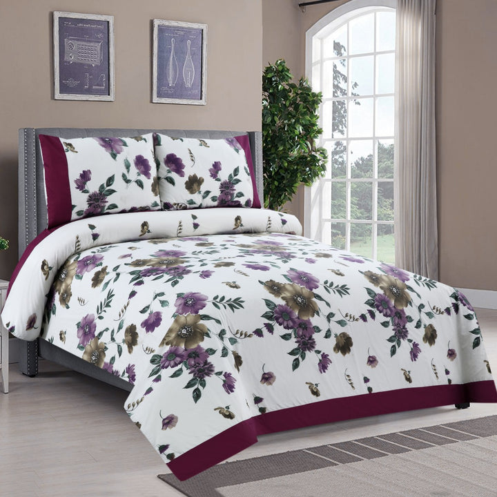 3 Pcs Cuffed Printed Bedsheet Set - 1442