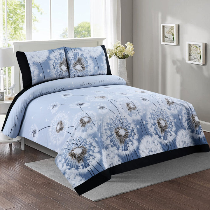 3 Pcs Cuffed Printed Bedsheet Set - 1445