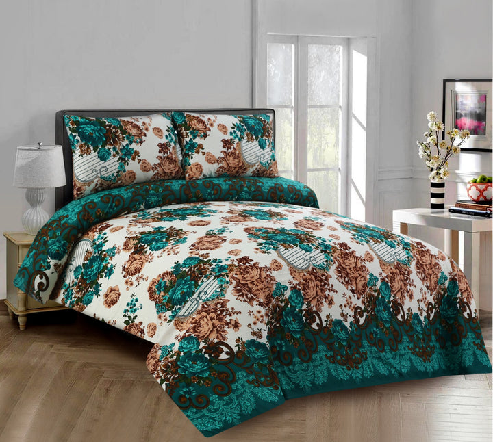 3 Pcs Premium Printed Bedsheet Set - 1455