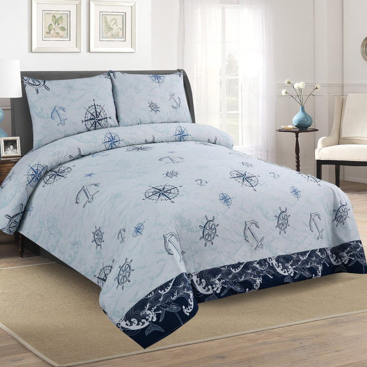 3 Pcs Cuffed Printed Bedsheet Set - 1482