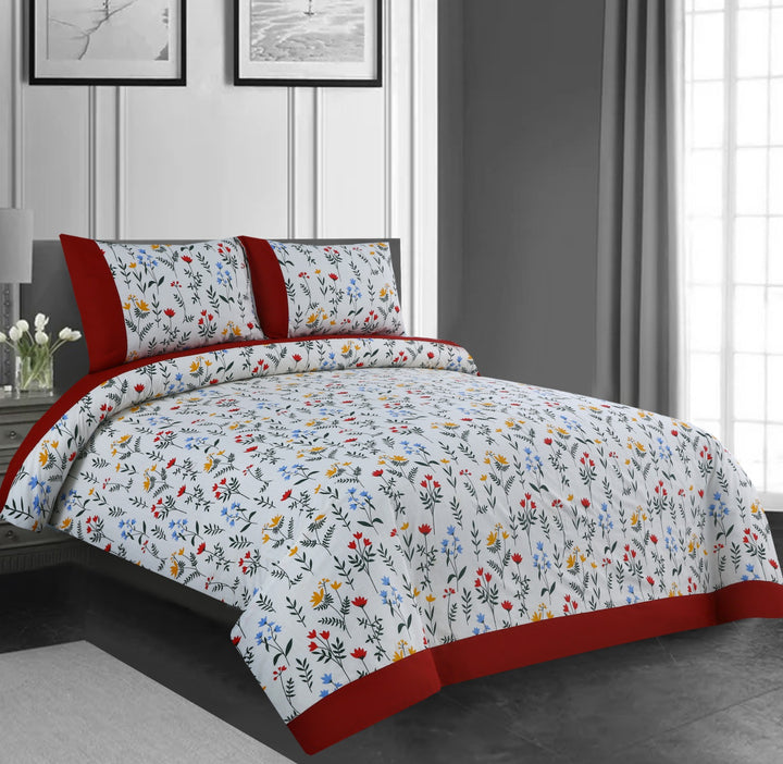 3 Pcs Cuffed Printed Bedsheet Set - 1486