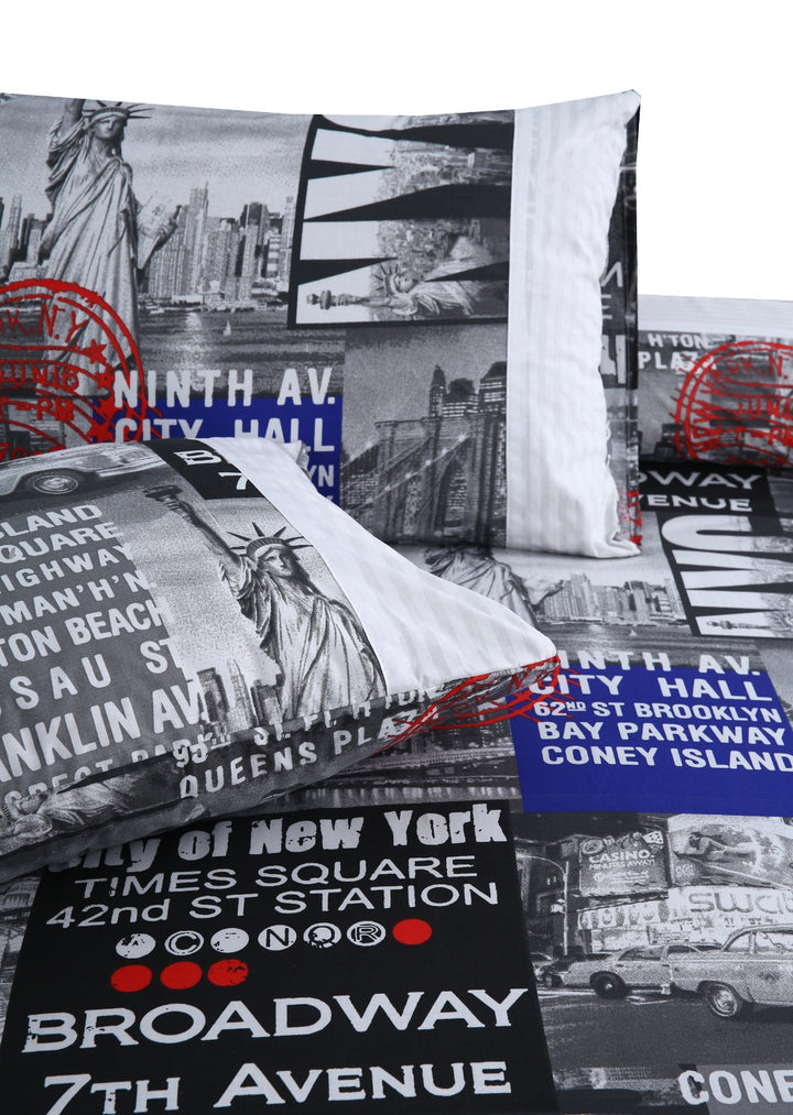3 Pcs Cuffed Printed Bedsheet Set - 1487