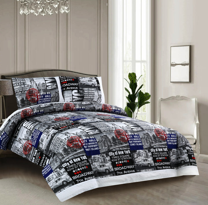 3 Pcs Cuffed Printed Bedsheet Set - 1487