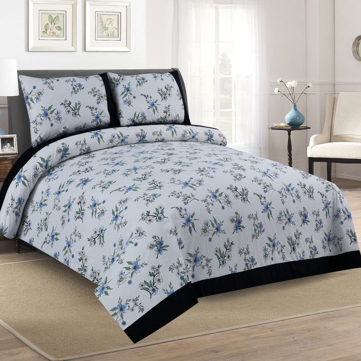 3 Pcs Cuffed Printed Bedsheet Set - 1496