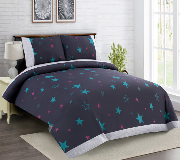 3 Pcs Cuffed Printed Bedsheet Set - 1524