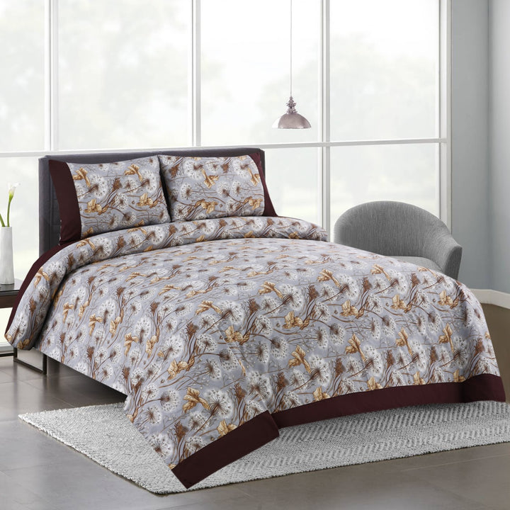 3 Pcs Cuffed Printed Bedsheet Set - 1536