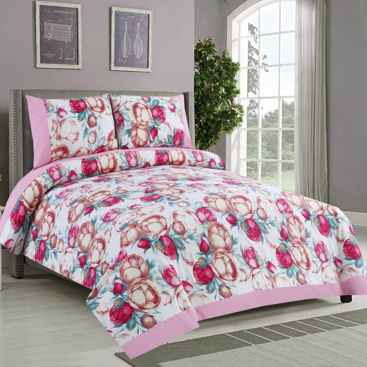 3 Pcs Cuffed Printed Bedsheet Set - 1541